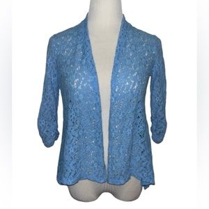 Kim Rogers Womens Light Blue Lace Cardigan Size PM